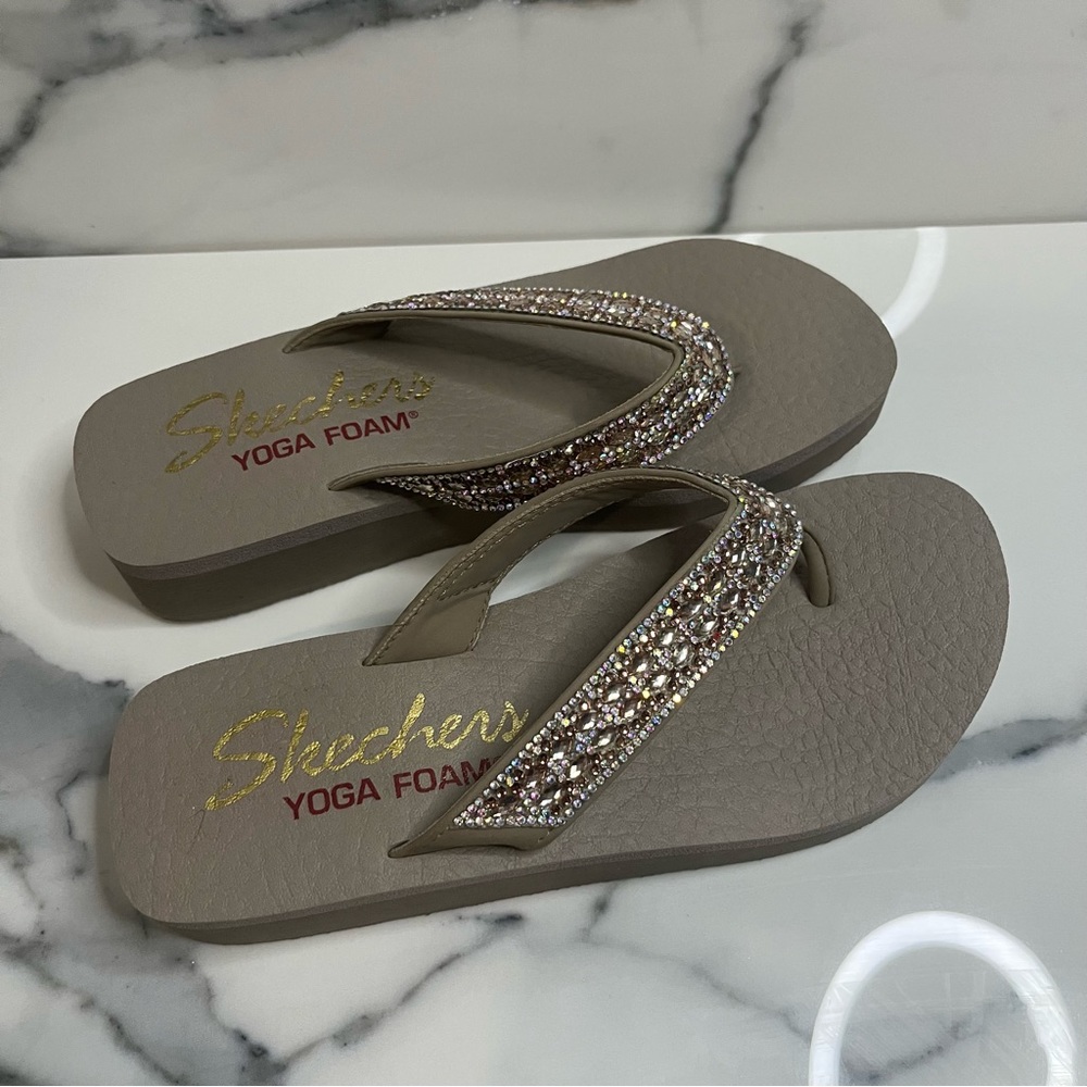 Skechers Tan Sandals with Gold Accents